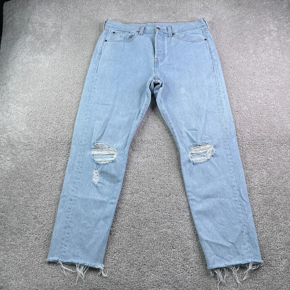 Levis Jeans Womens 31 Blue Wedgie Fit Ankle Button Fly Cotton Denim Fray Hem